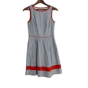 Jessica Simpson Striped Seersucker Sleeveless A Line Dress Gray White Red Size 2
